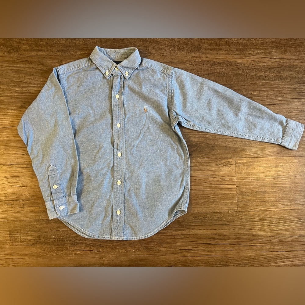 VTG Polo Ralph Lauren Chambray Denim Long Sleeve Button Up Shirt Boys Size 6 H19